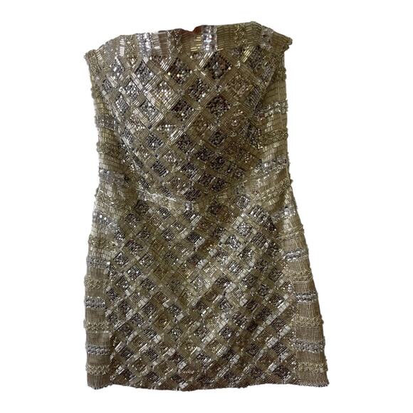 Retrofete Heather Strapless Mini Dress Sequin Embellished Silver Gold Size XS - Picture 11 of 16